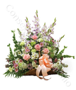 consegna-fiori-a-domicilio-cesto-funebre-lilium-bianchi-rose-rosa